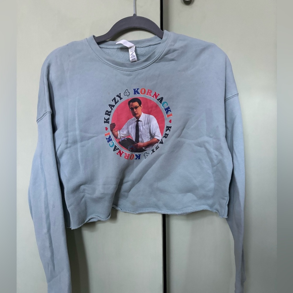 Light Blue Cropped Steve Kornacki Graphic Sweatshirt